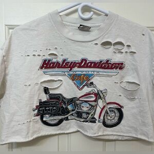 Harley Davidson VTG New York Cafe Cropped Custom USA Pre Shrunk Cotton XL Biker